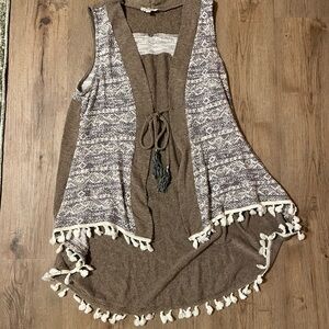 Umgee Brown Tassel Trim Open Knit Vest